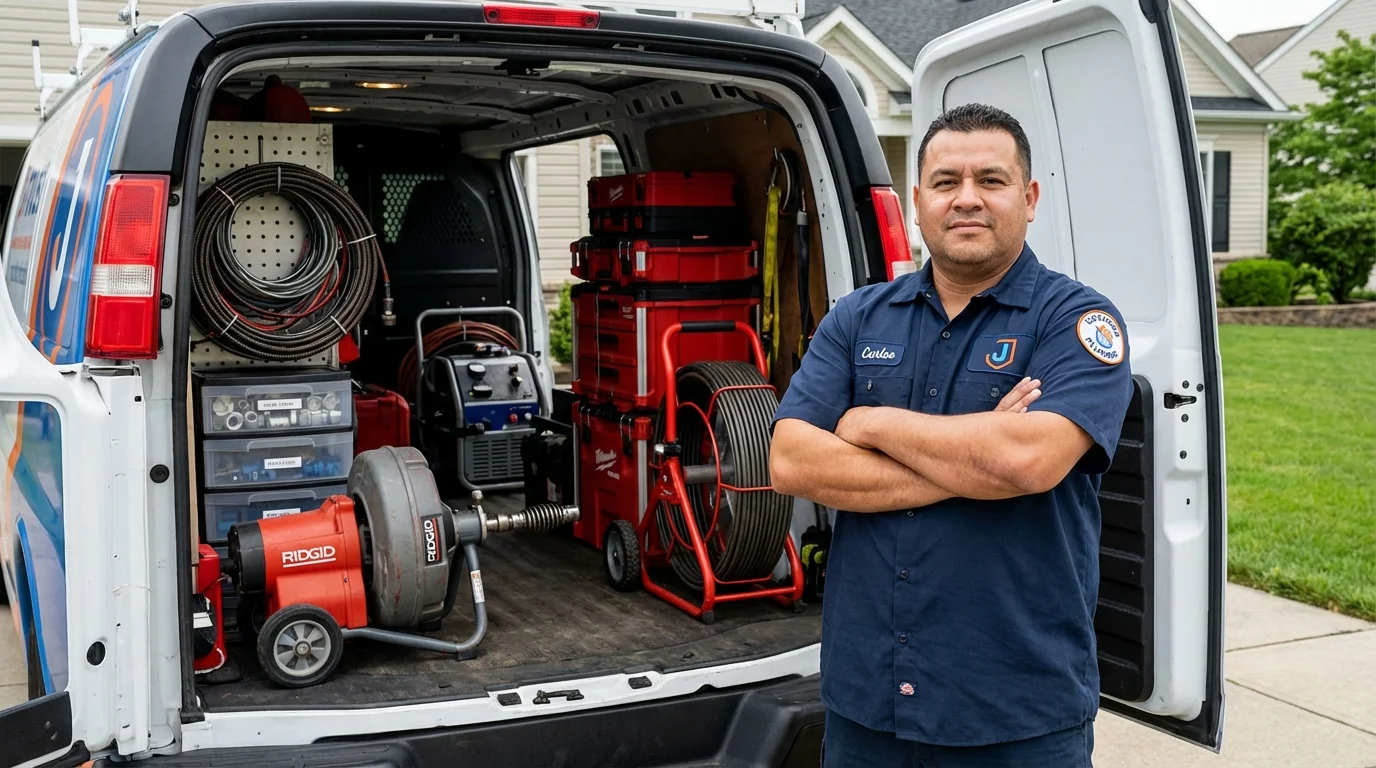 Professional drain cleaning equipment and Johns Plumbing LLC plumber in Oberlin