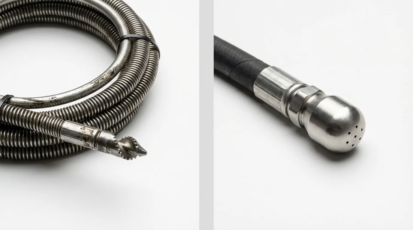 Drain snake cable and hydro jetting nozzle used for drain cleaning in Oberlin, LA