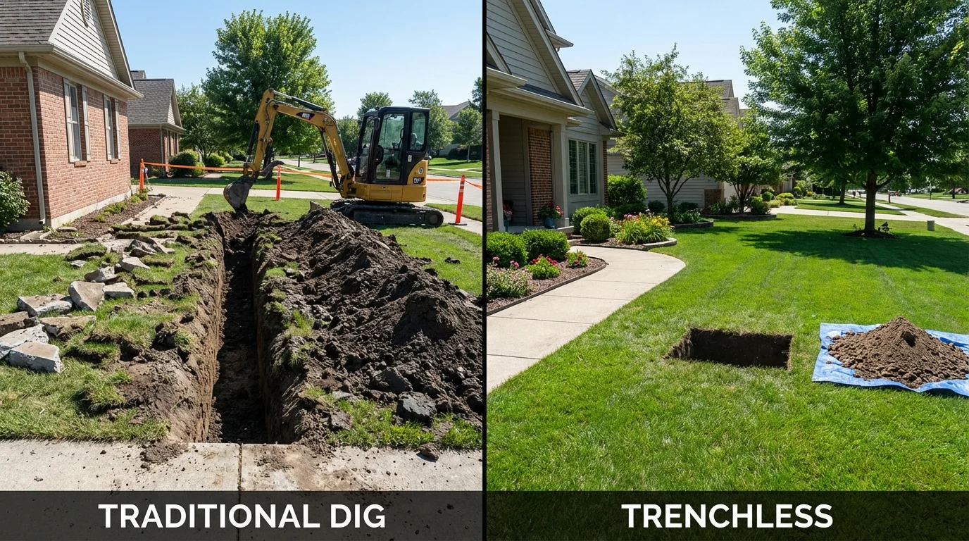 Trenchless sewer repair with minimal yard damage versus traditional excavation in Oberlin, LA